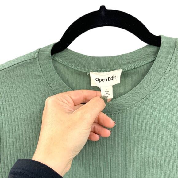 Open Edit Long Sleeve Rib Organic Cotton Blend Lounge Dress Green Size Large NWT - Picture 5 of 10